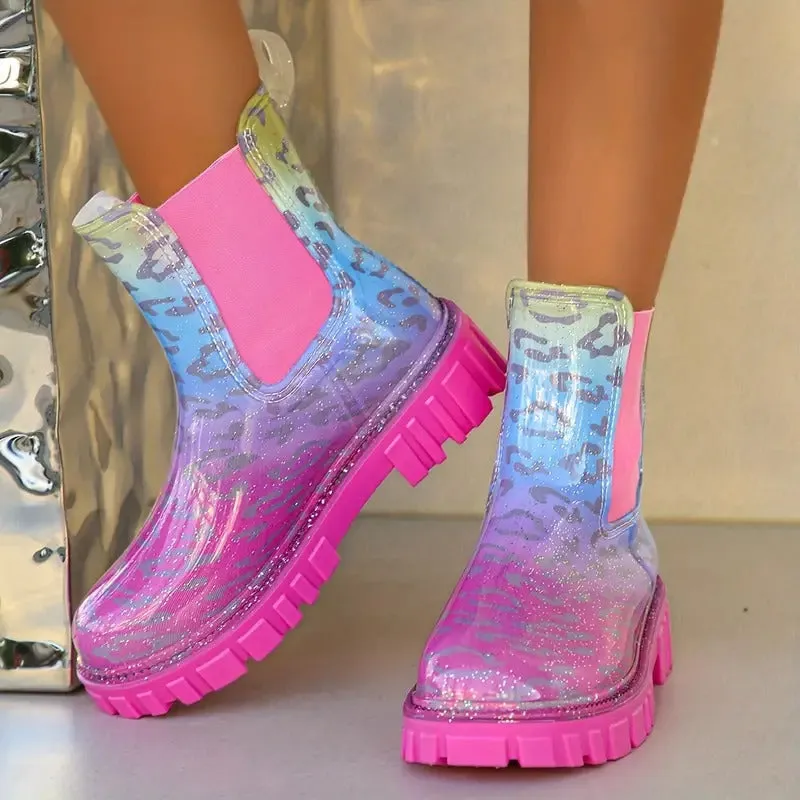 2024 New Style Pink Gradient Color Rain Boots - Stylish Work Shoes