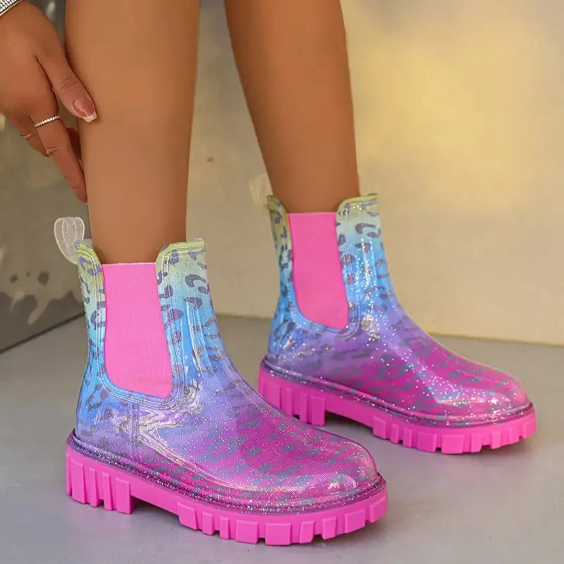 2024 New Style Pink Gradient Color Rain Boots - Stylish Work Shoes