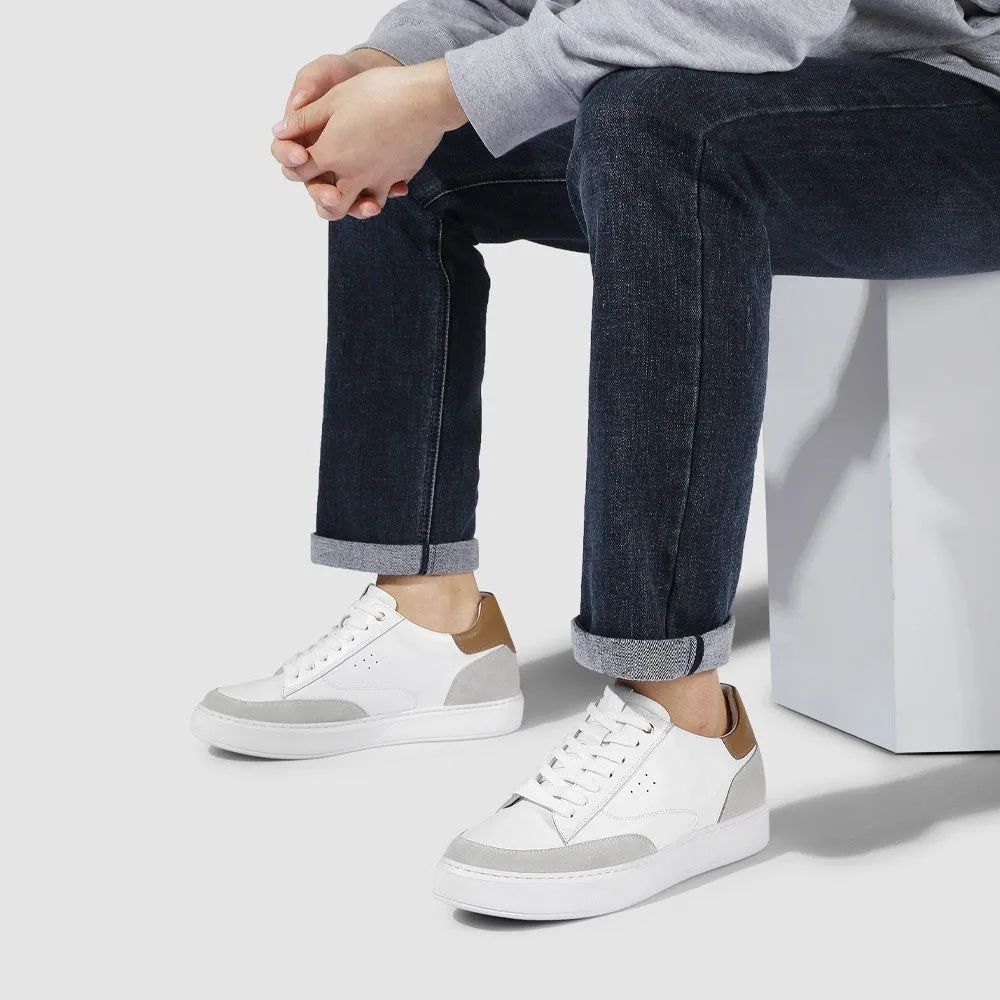 6 CM / 2.36 Inches CMR CHAMARIPA Height Increasing Casual Shoes Stylish White Leather Casual Lift Sneakers - Elevate Your Height