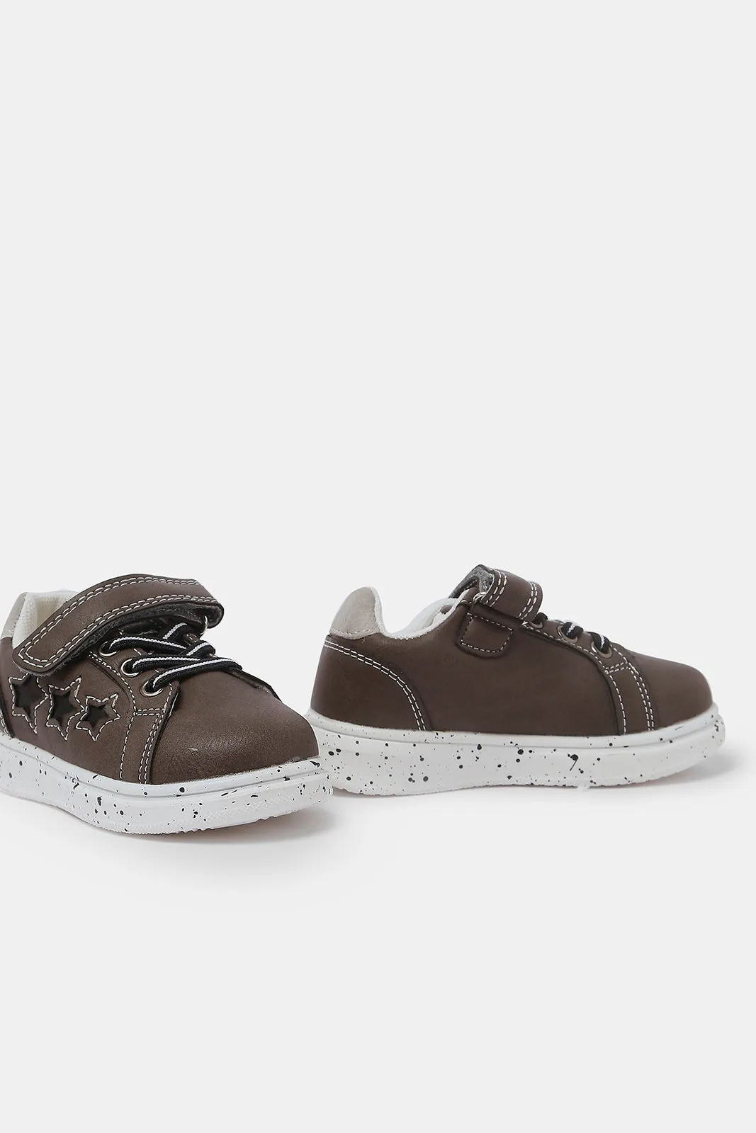 Baby Boys Brown Star Trim Velcro Strap Sneaker