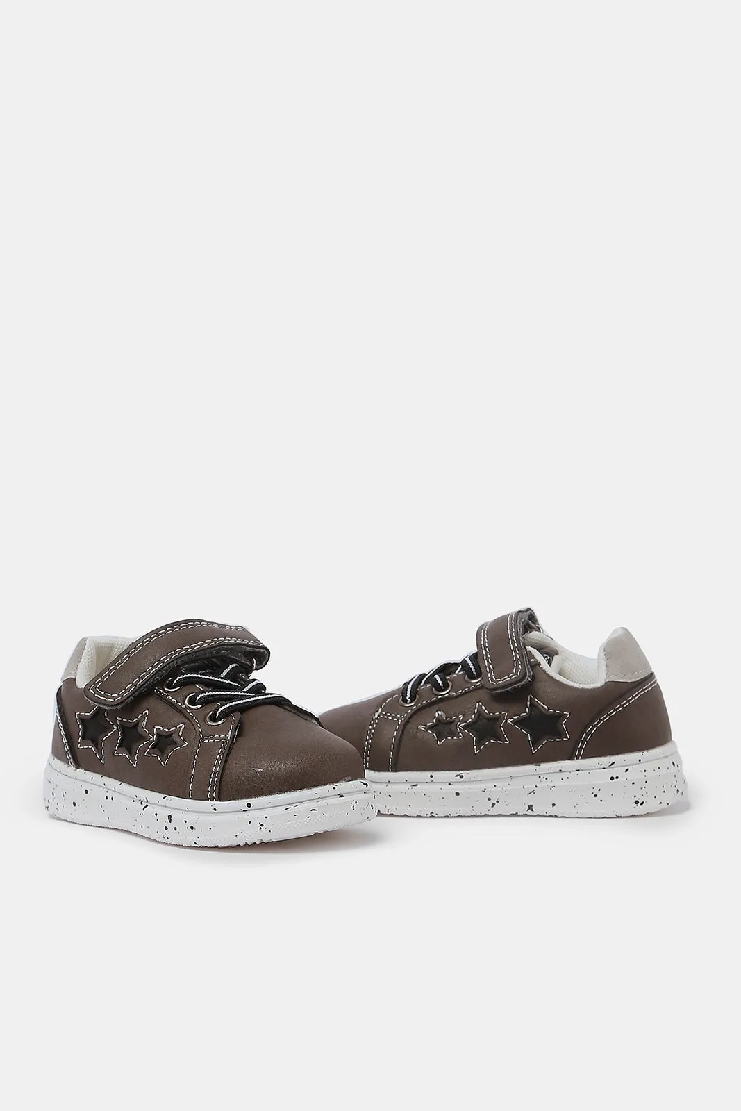 Baby Boys Brown Star Trim Velcro Strap Sneaker