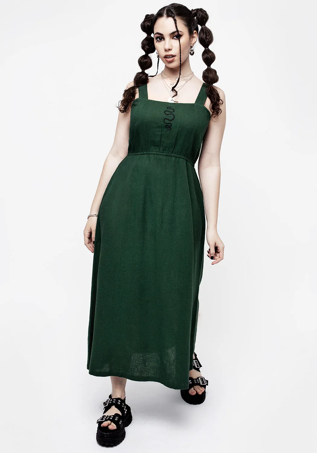 Basilisk Green Linen Blend Midaxi Dress