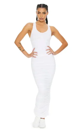 Beauty Booty Seamless Ruched Maxi Racerback Dress | White