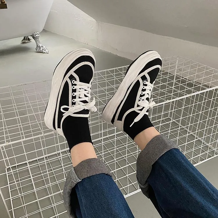 Black White Egirl Contrast Lines Thick Sole Sneakers