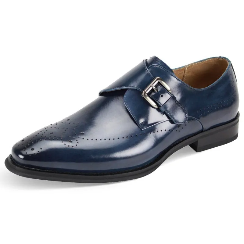 Blue men's shoes monkstrap calfskin leather dress fashion design