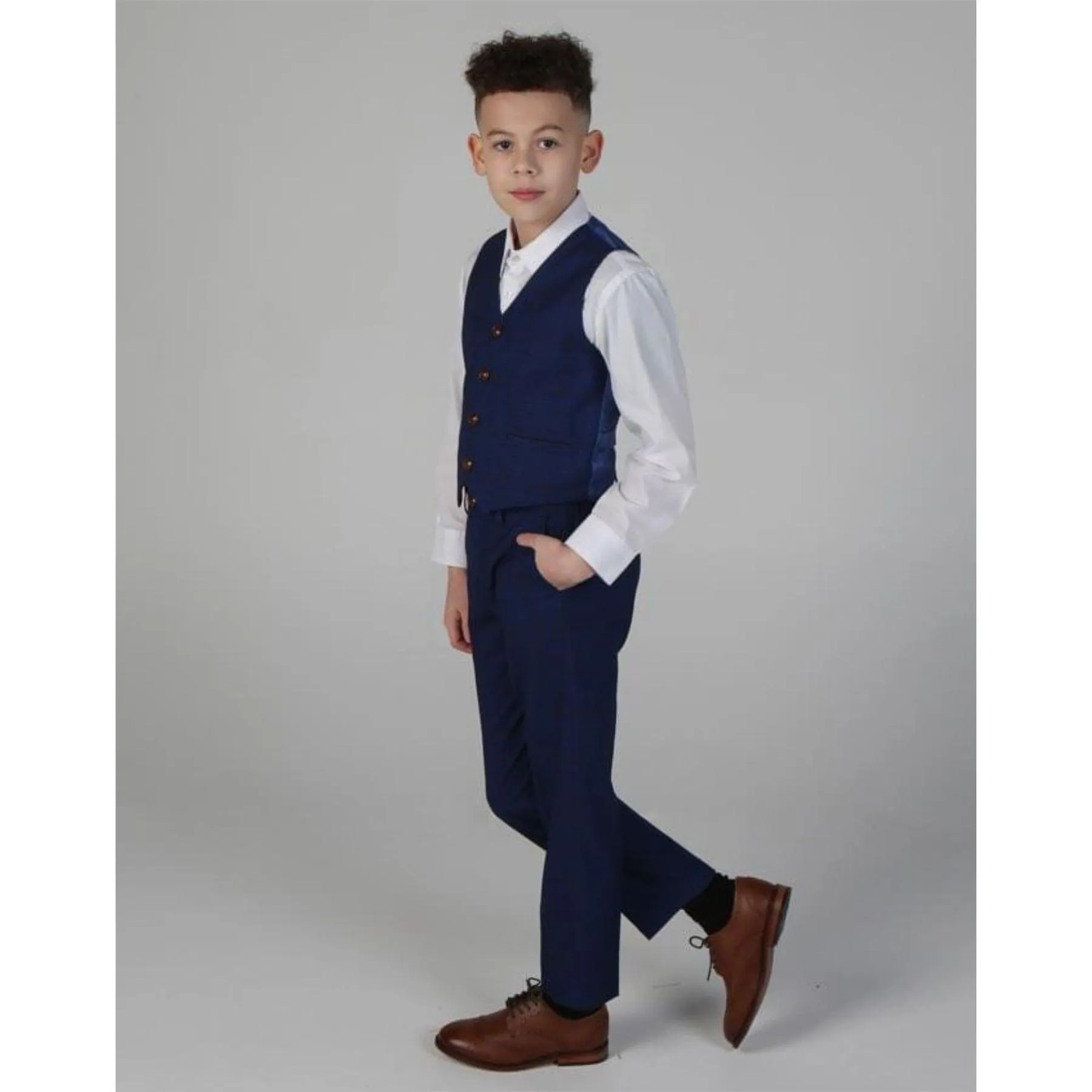 Boys Blue Brown Check 3 Piece Suit Wedding Prince Of Wales