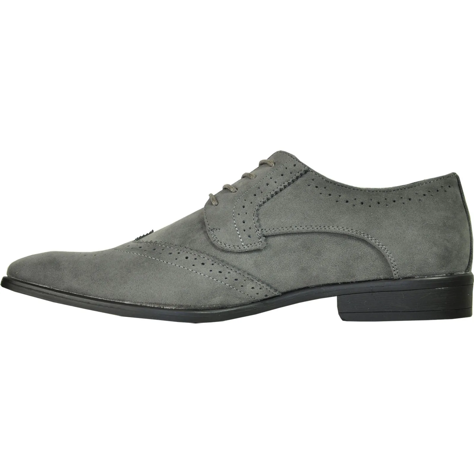 BRAVO Men Dress Shoe KING-3 Wingtip Oxford Shoe Grey - Wide Width Available