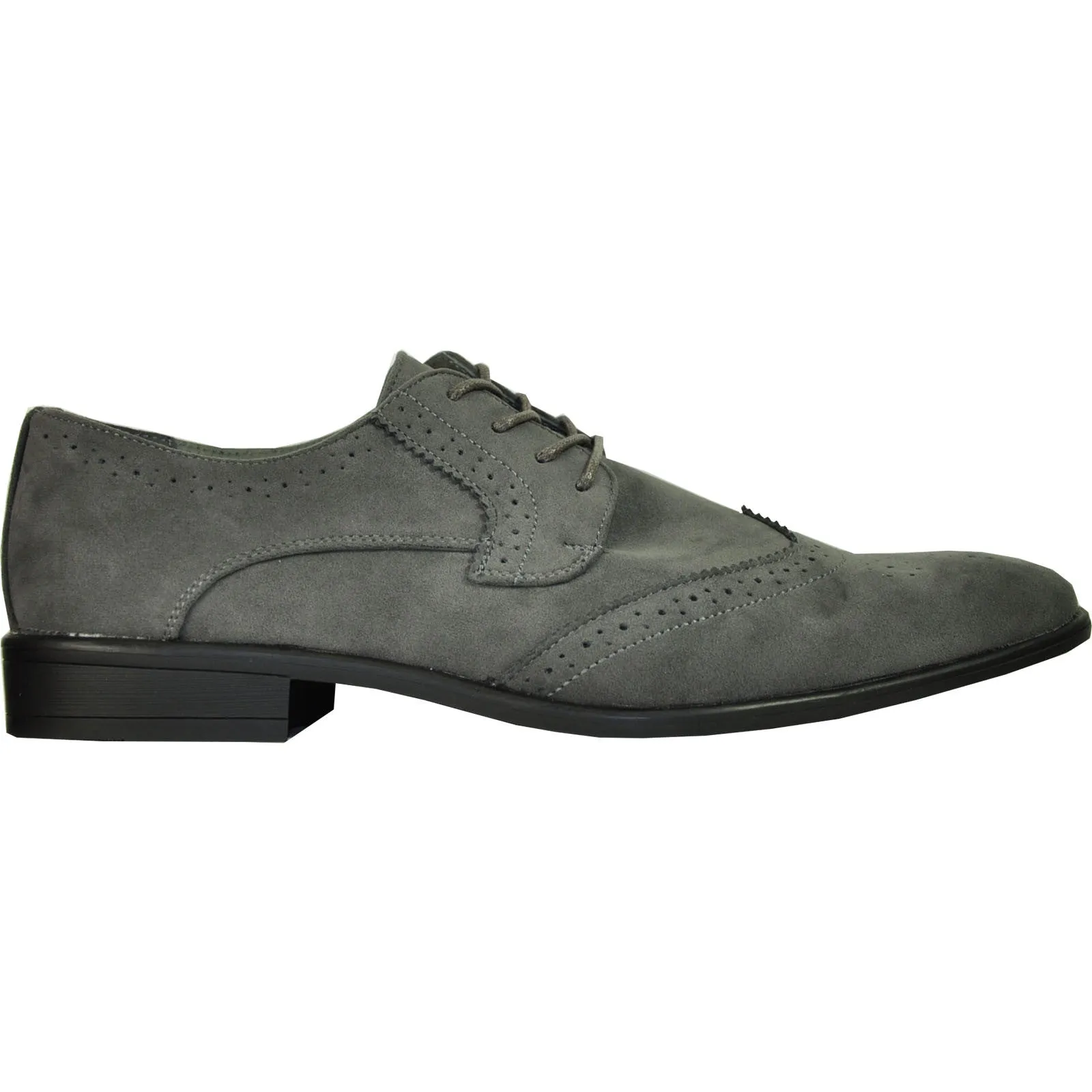 BRAVO Men Dress Shoe KING-3 Wingtip Oxford Shoe Grey - Wide Width Available