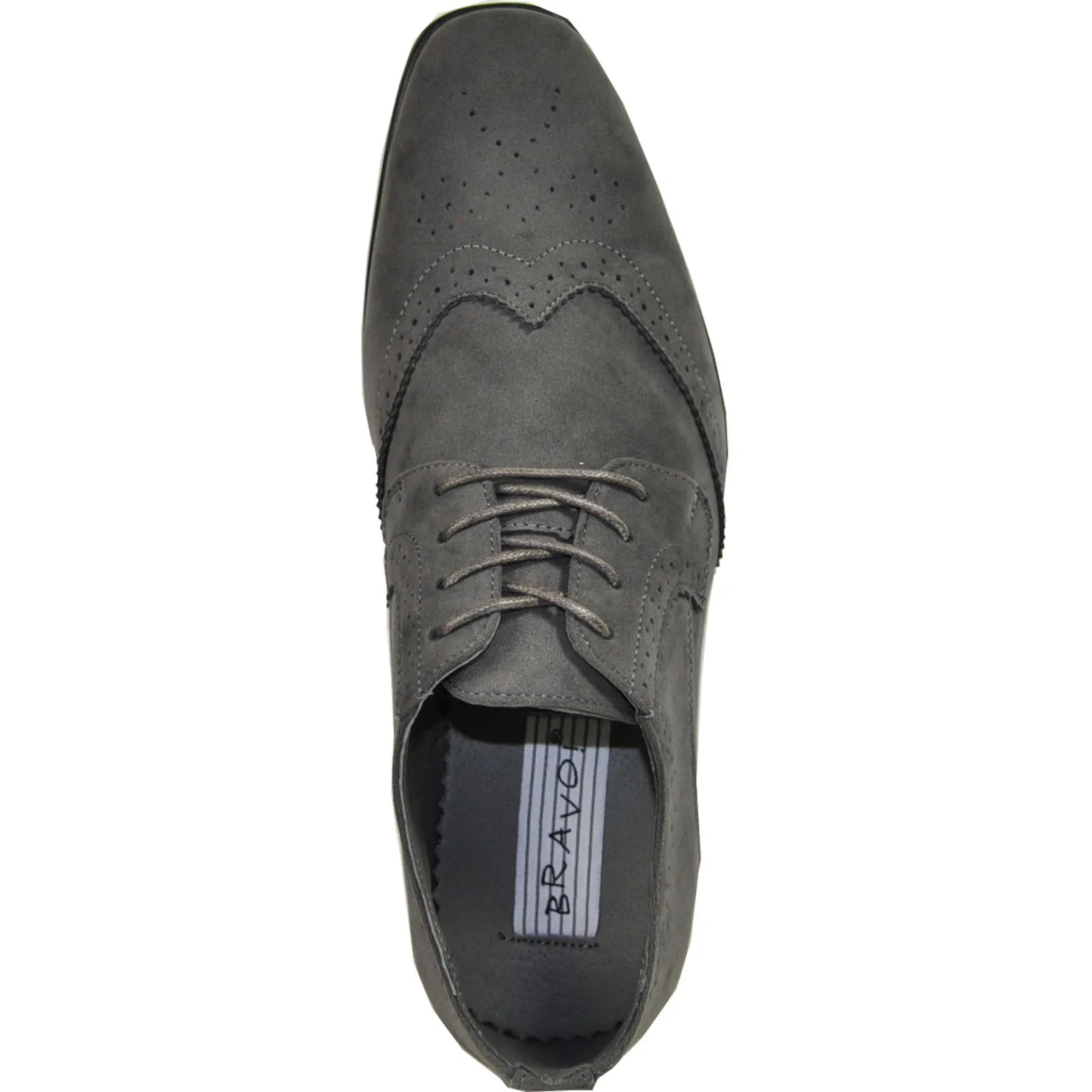 BRAVO Men Dress Shoe KING-3 Wingtip Oxford Shoe Grey - Wide Width Available