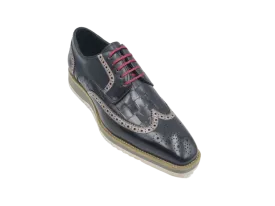 Carrucci Black oxford men's wingtip casual shoes Lace Up KS515-35