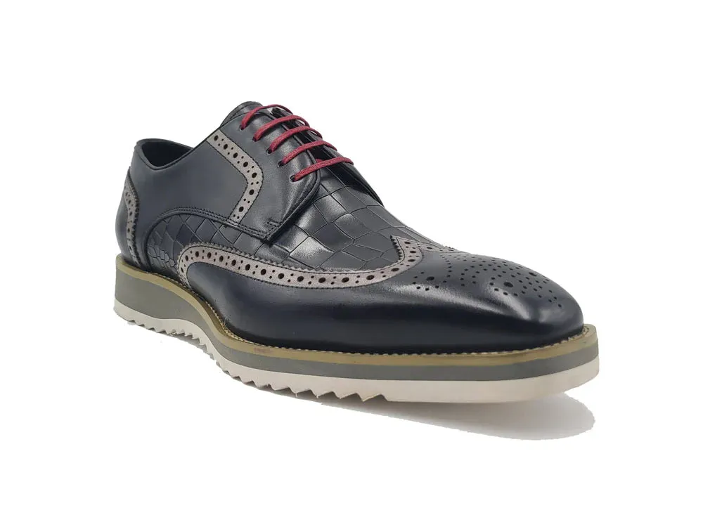 Carrucci Black oxford men's wingtip casual shoes Lace Up KS515-35