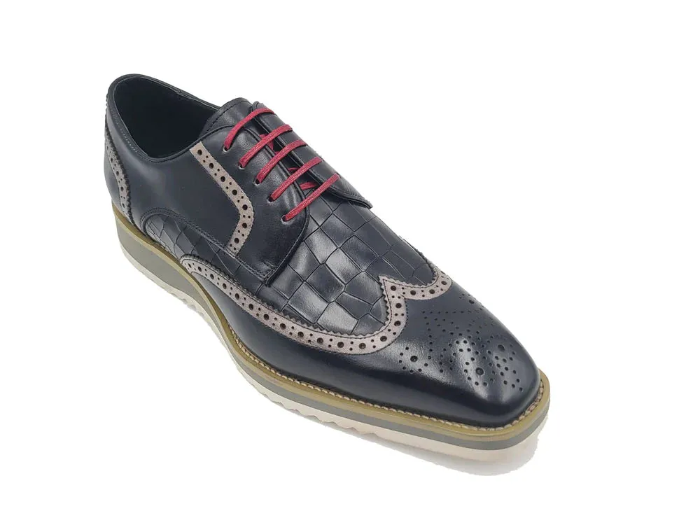 Carrucci Black oxford men's wingtip casual shoes Lace Up KS515-35