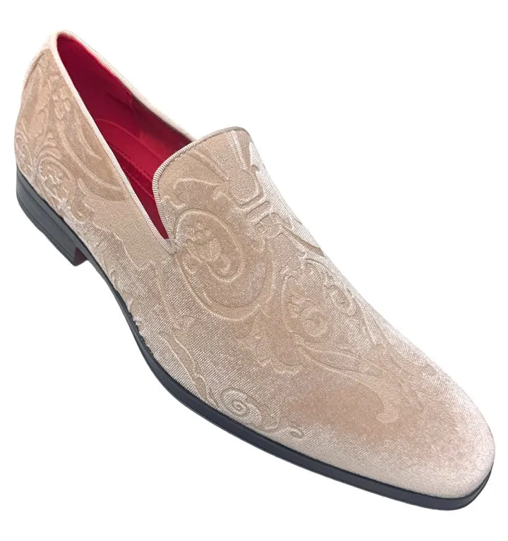 Champagne Paisley Men's Velvet Loafer Shoes Tuxedo and Prom Style