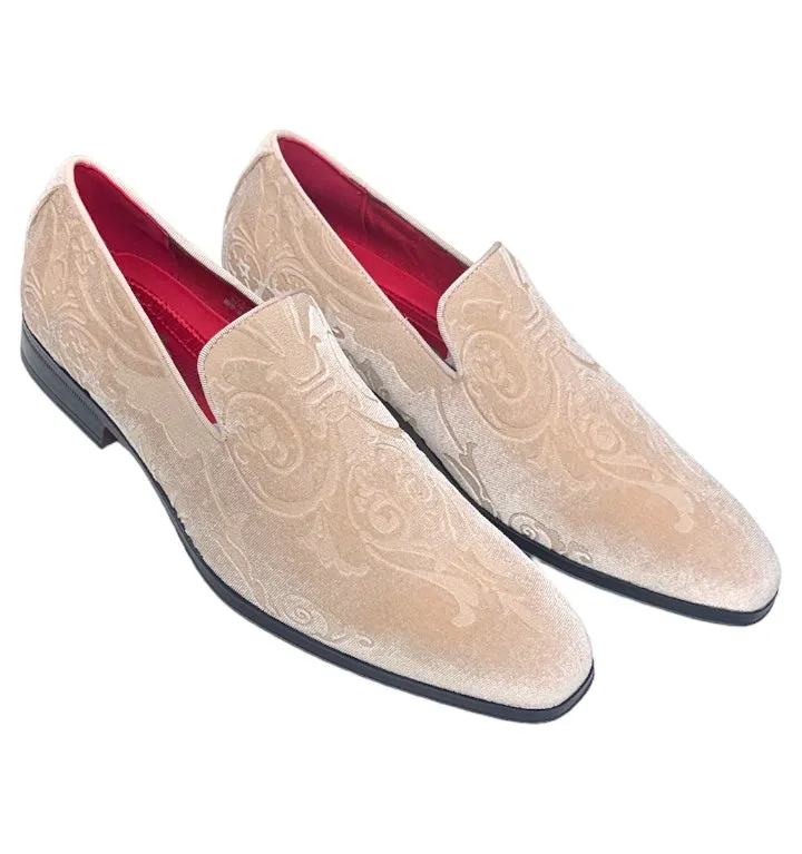 Champagne Paisley Men's Velvet Loafer Shoes Tuxedo and Prom Style