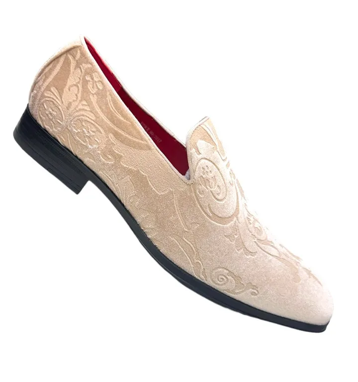 Champagne Paisley Men's Velvet Loafer Shoes Tuxedo and Prom Style