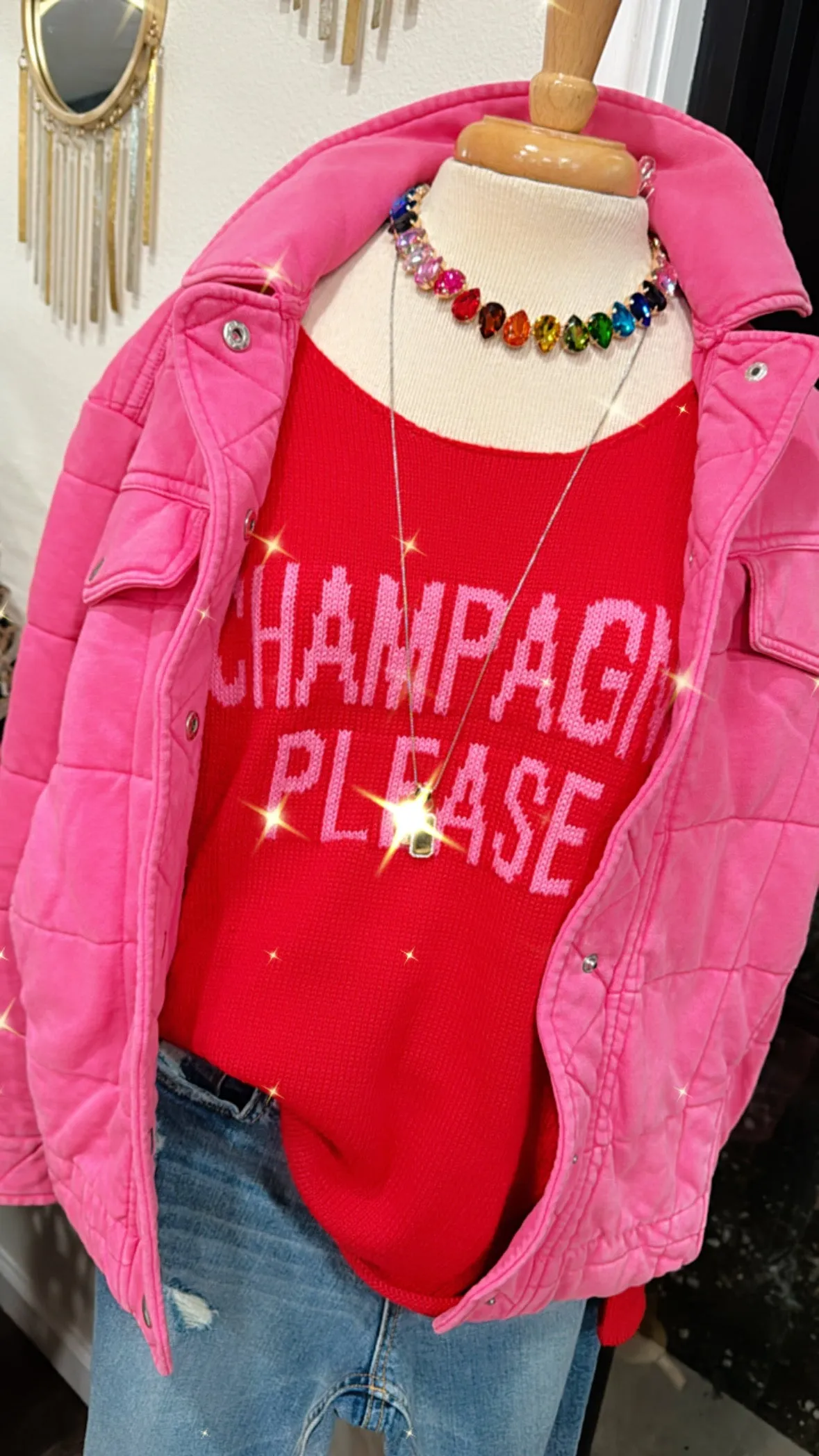 CHAMPAGNE PLEASE Sweater in Red/Bubblegum