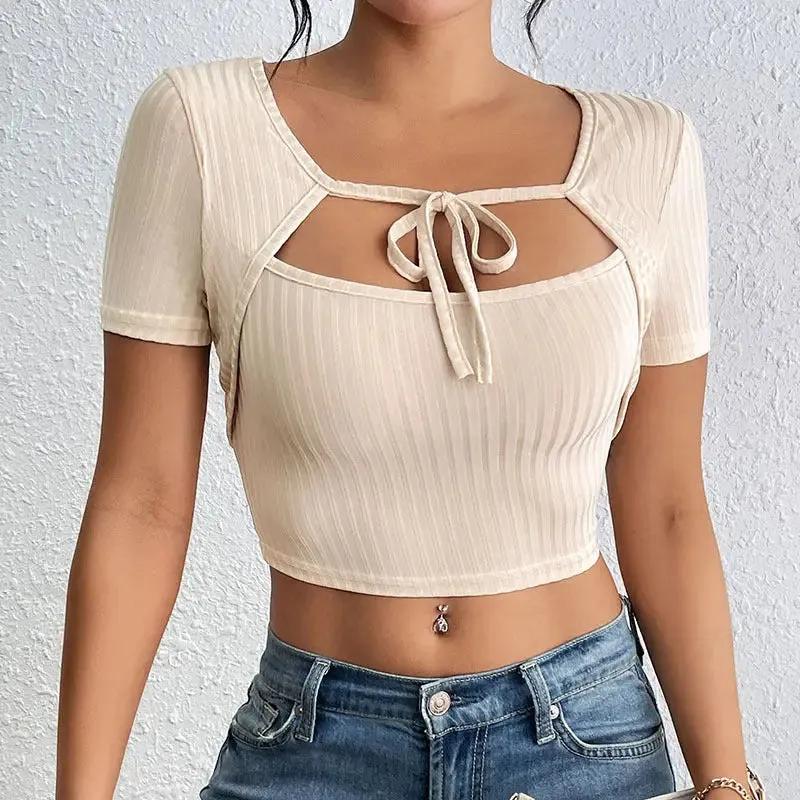 Chic Ribbed Cutout Crop Top