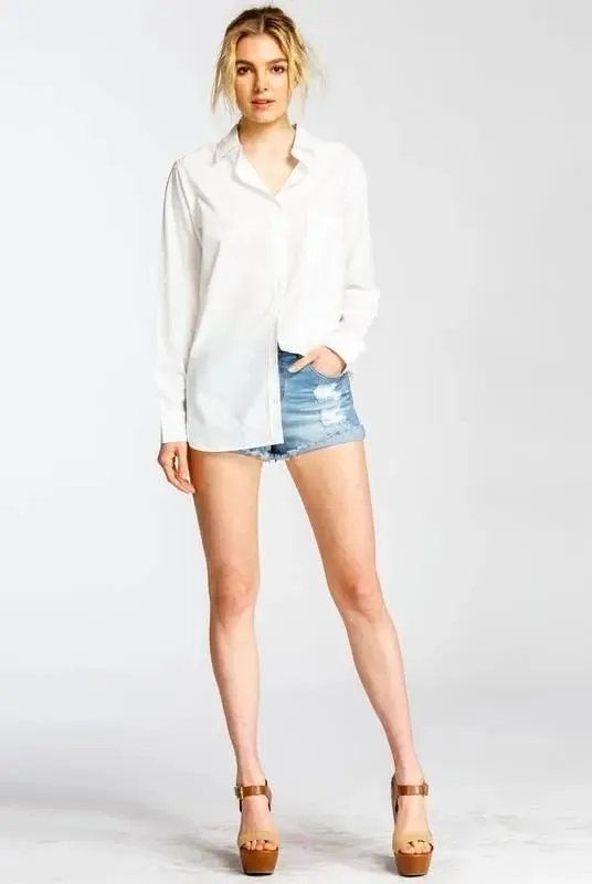 Classic Button Down Boyfriend Woven Shirt