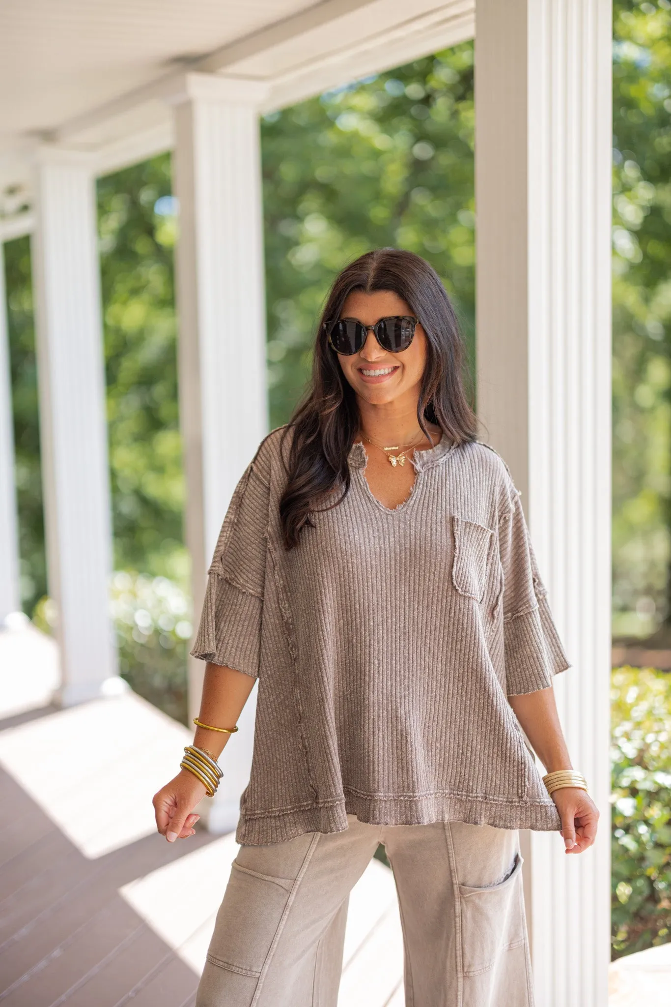 Cozy Perfection Washed Mocha Top