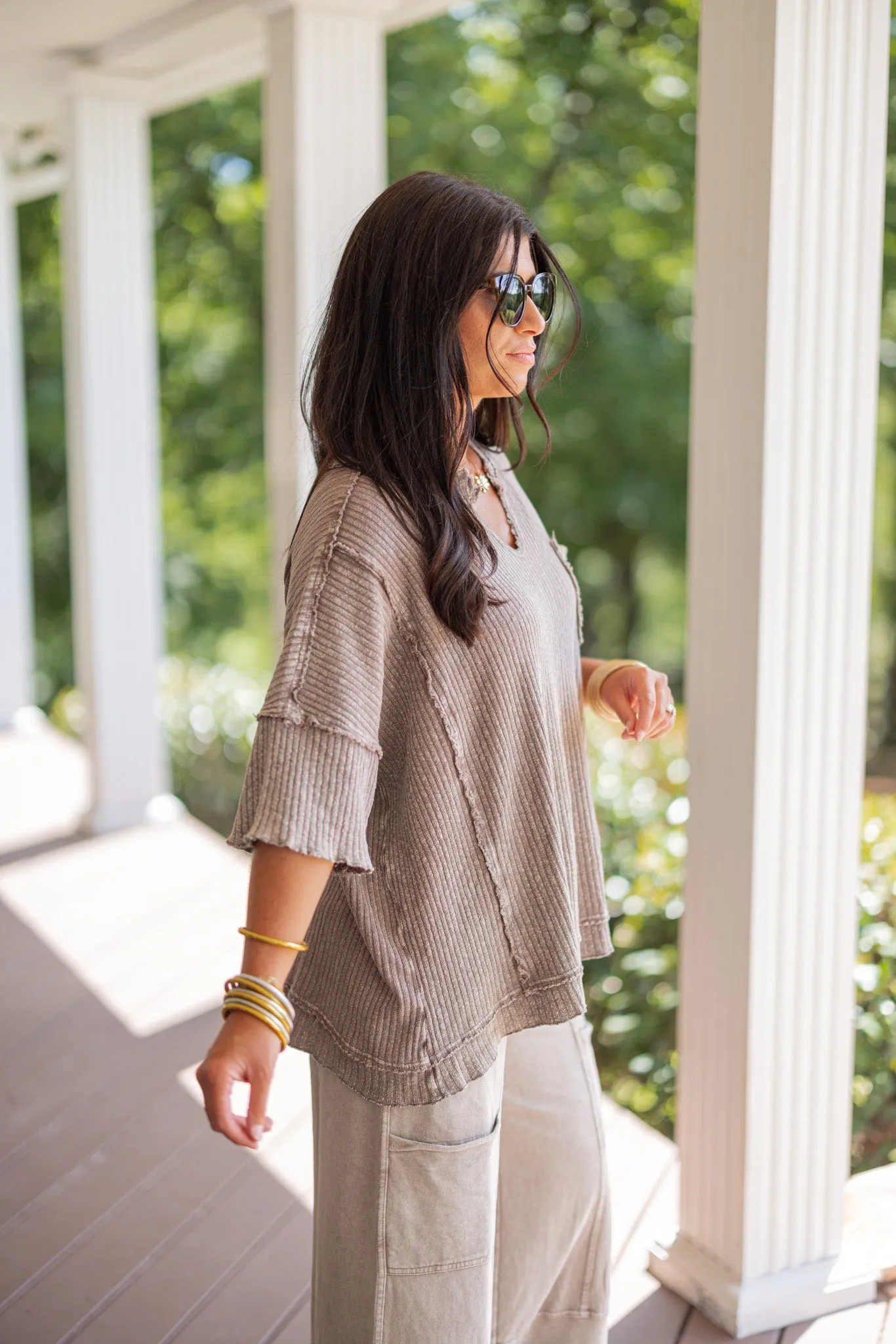 Cozy Perfection Washed Mocha Top