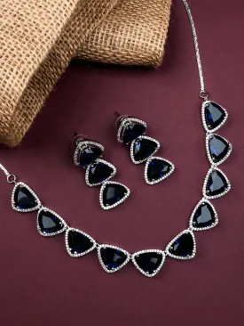 Dazzle and Shine: Designer Blue AD Necklace with Sparkling CZ Stones