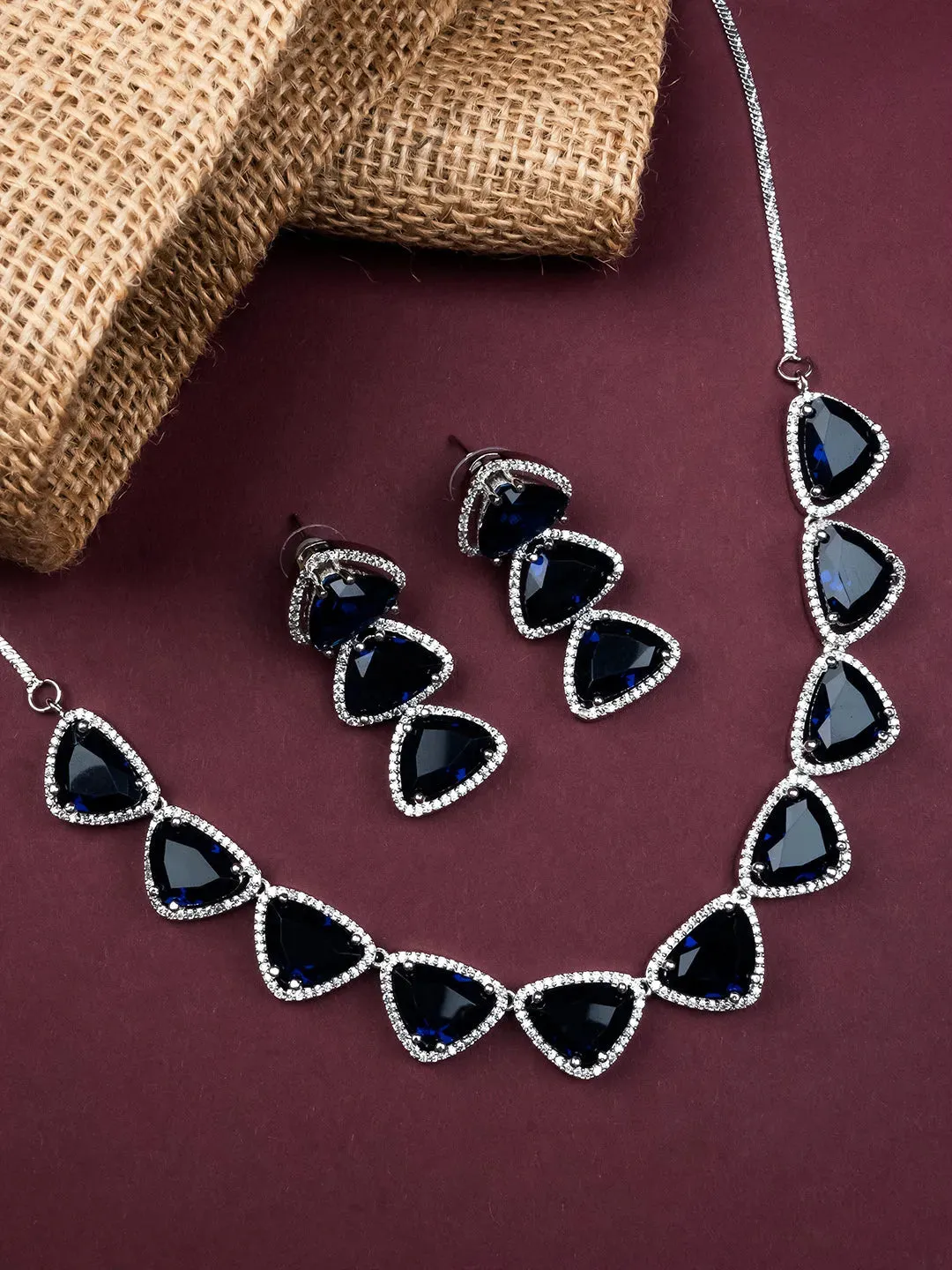 Dazzle and Shine: Designer Blue AD Necklace with Sparkling CZ Stones