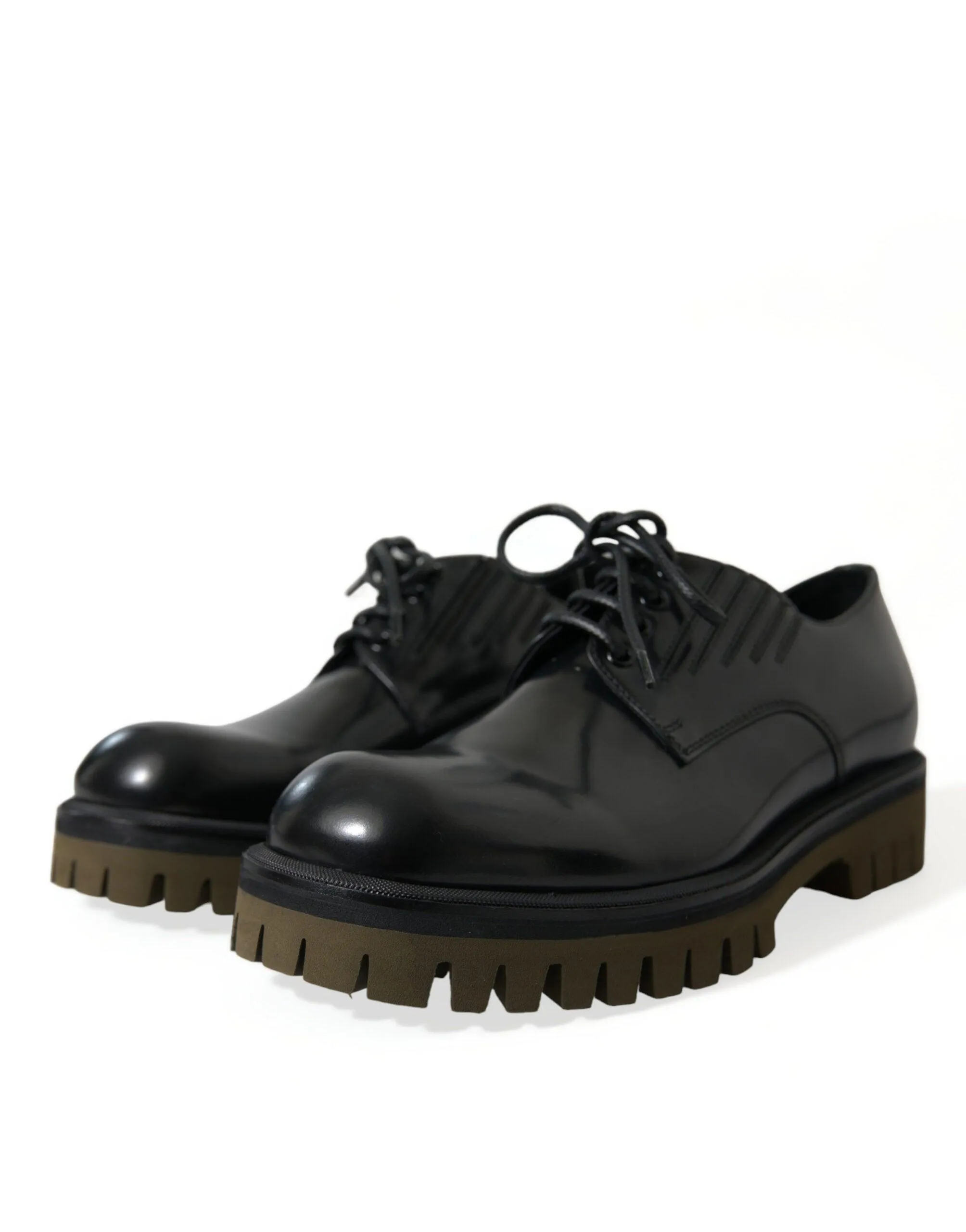 Dolce & Gabbana Black Leather Lace Up Derby Men Dress Shoes