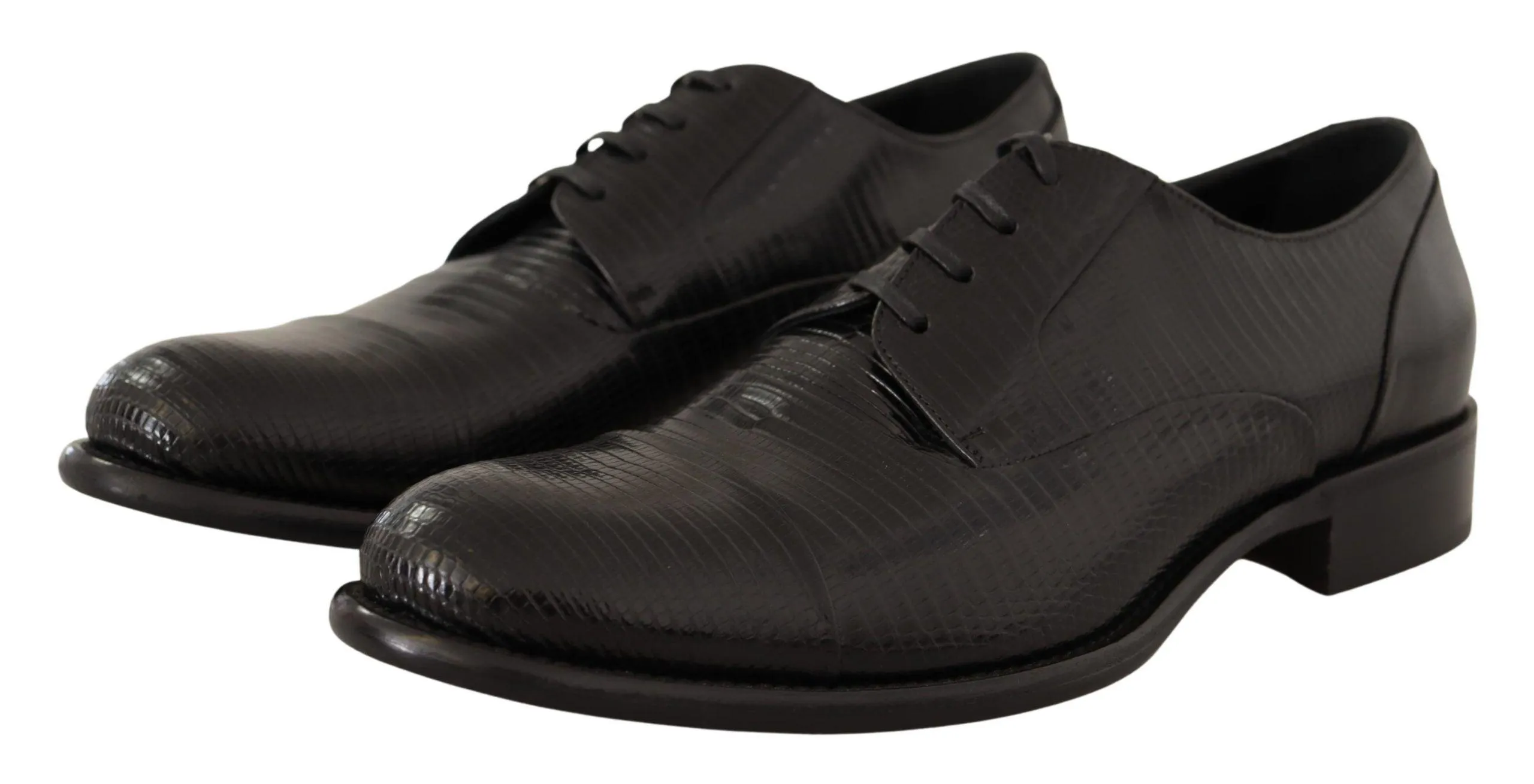 Dolce & Gabbana Black Lizard Leather Derby Dress Shoes