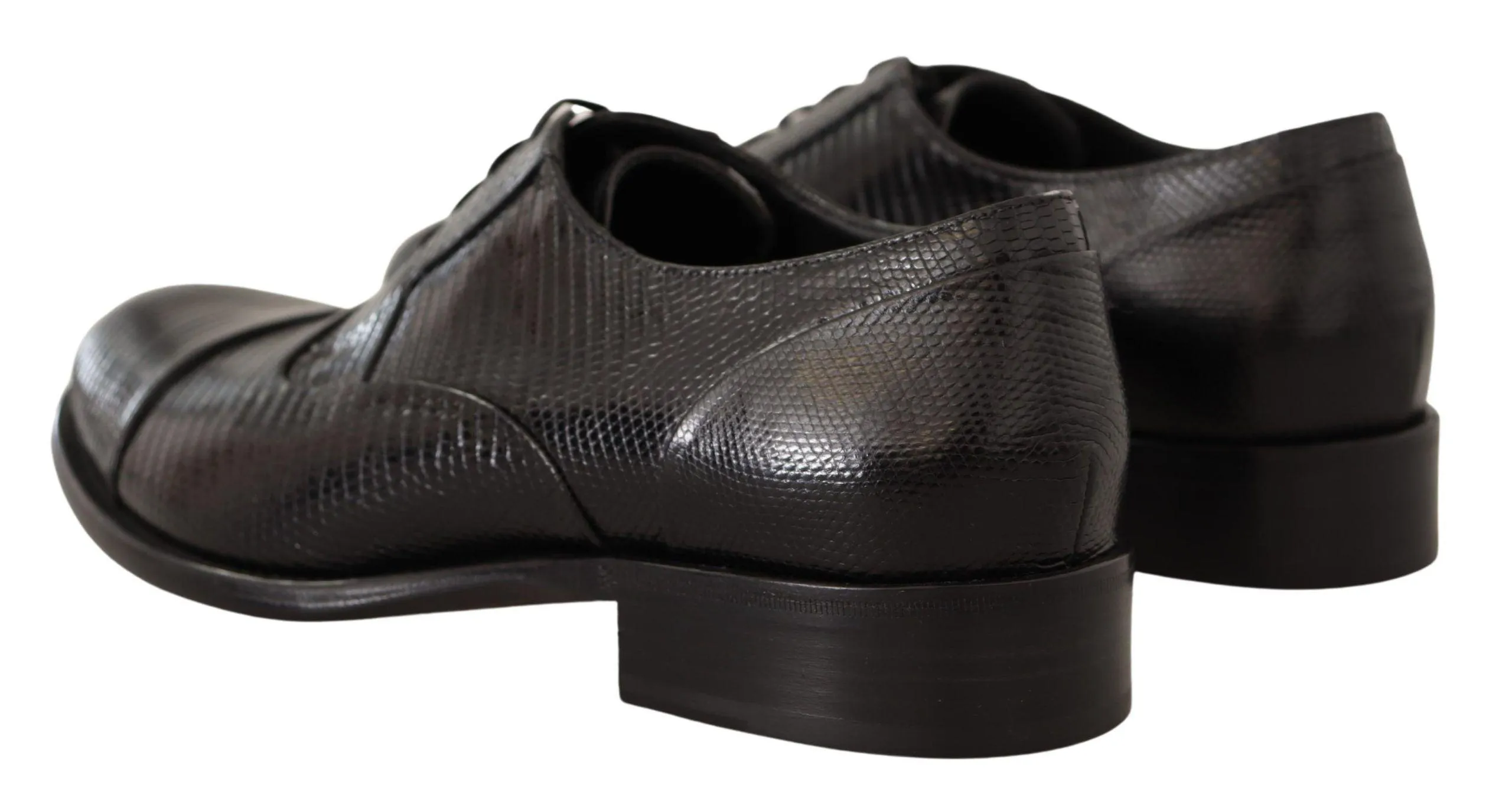 Dolce & Gabbana Black Lizard Leather Derby Dress Shoes