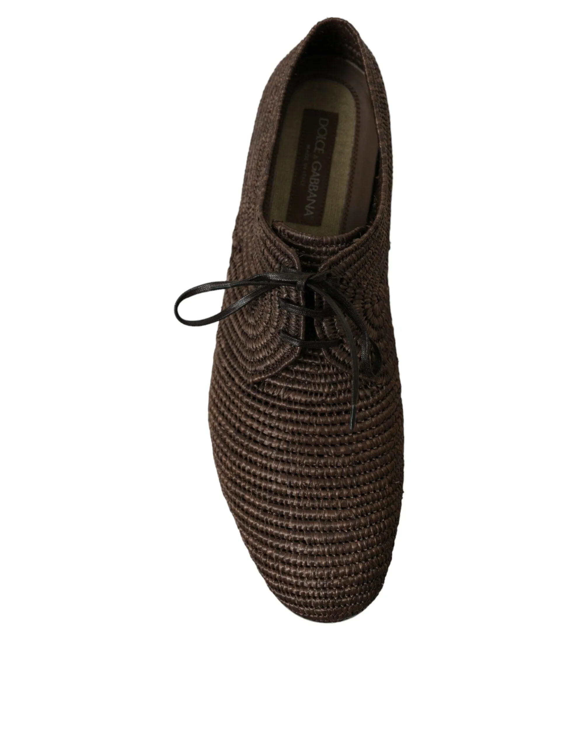 Dolce & Gabbana Brown Raffia Lace Up Derby Dress Shoes