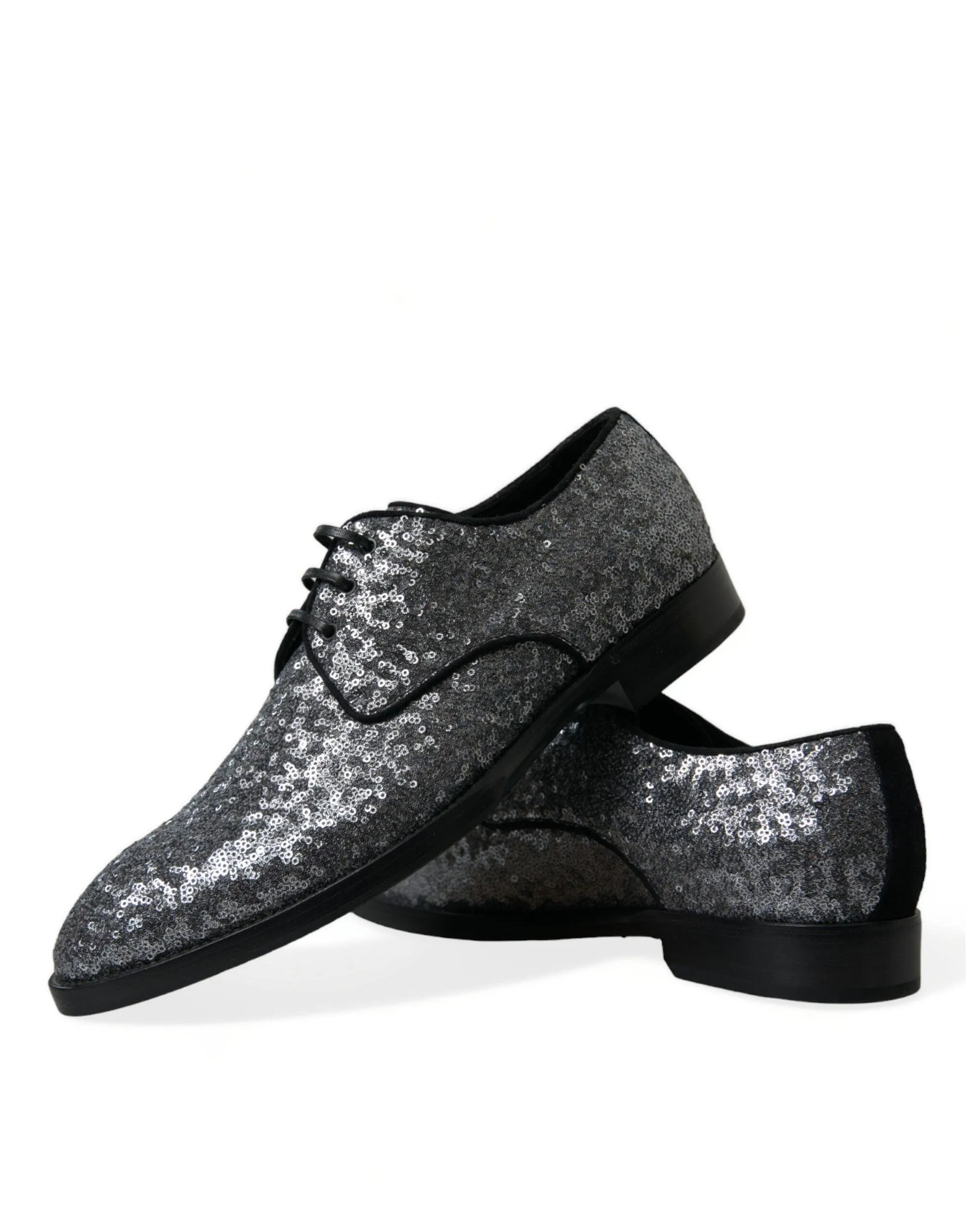 Dolce & Gabbana Silver Sequined Lace Up Men Derby Dress Shoes