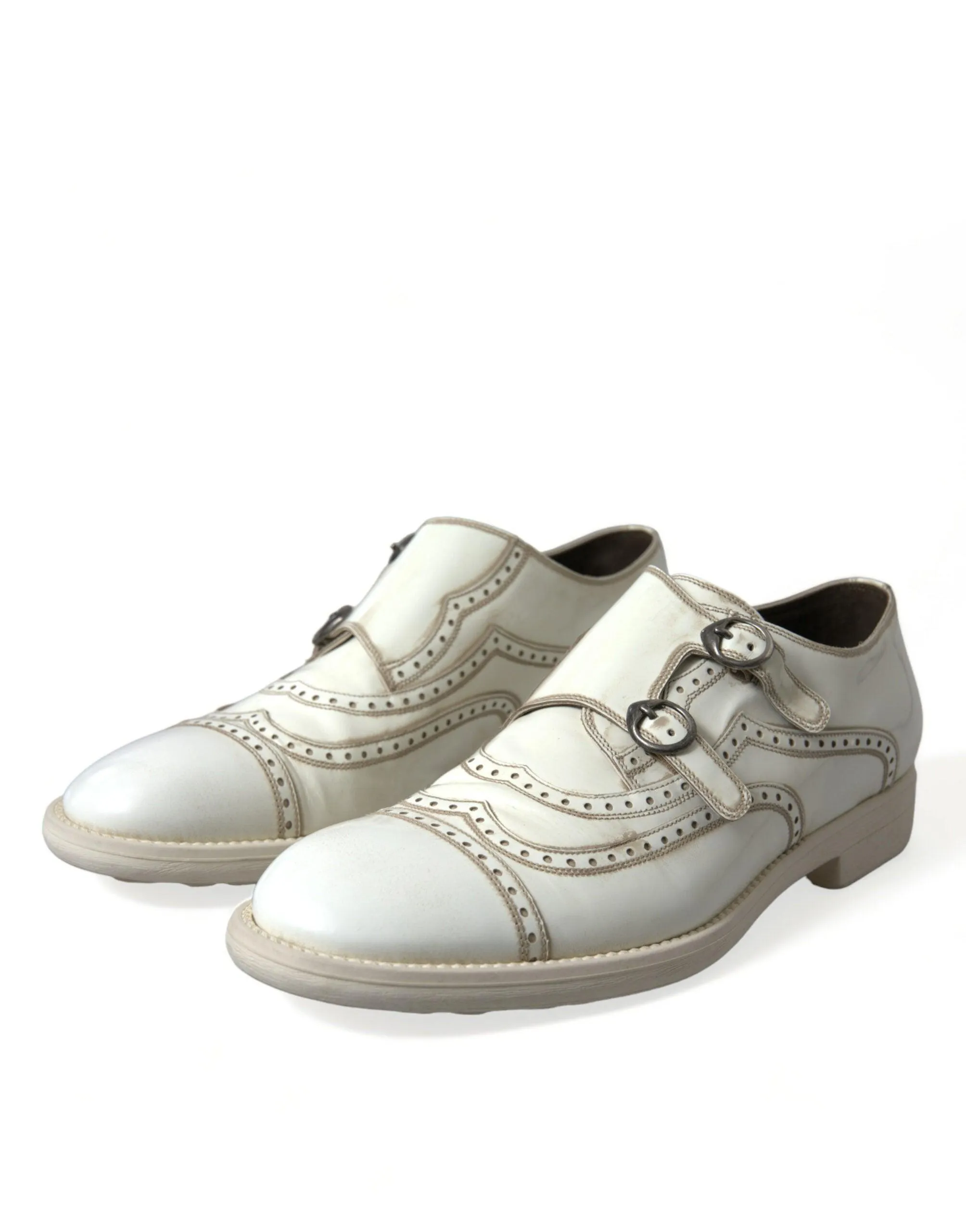 Dolce & Gabbana White Leather Strap Men Derby Dress Shoes