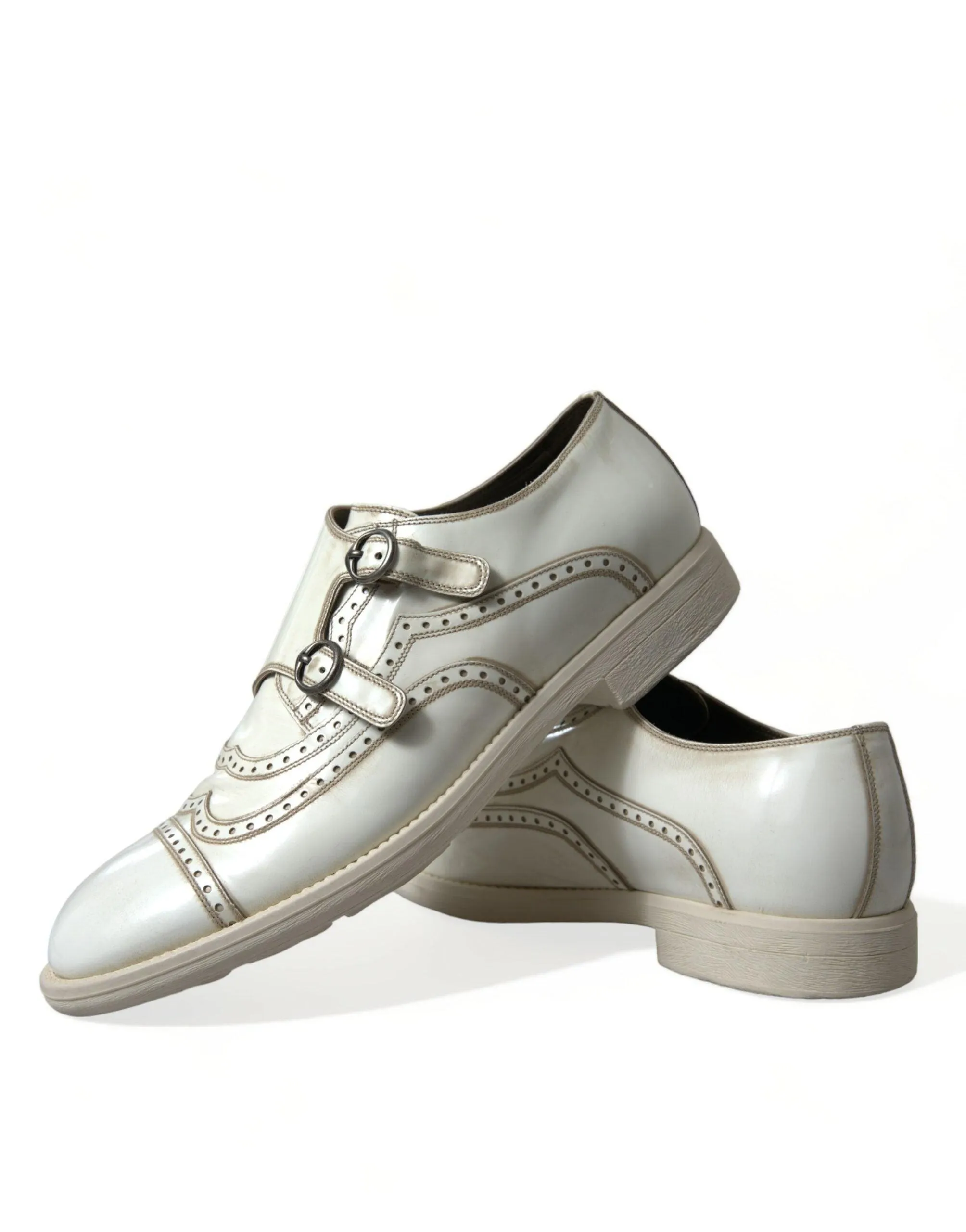 Dolce & Gabbana White Leather Strap Men Derby Dress Shoes