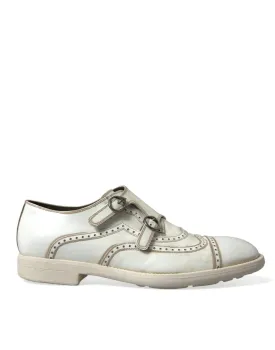 Dolce & Gabbana White Leather Strap Men Derby Dress Shoes