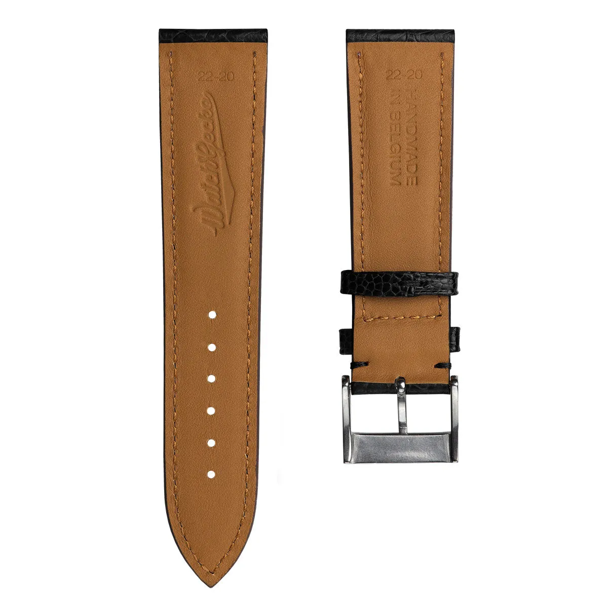 Durbuy Ostrich Leg Handmade Leather Watch Strap - Gloss Black