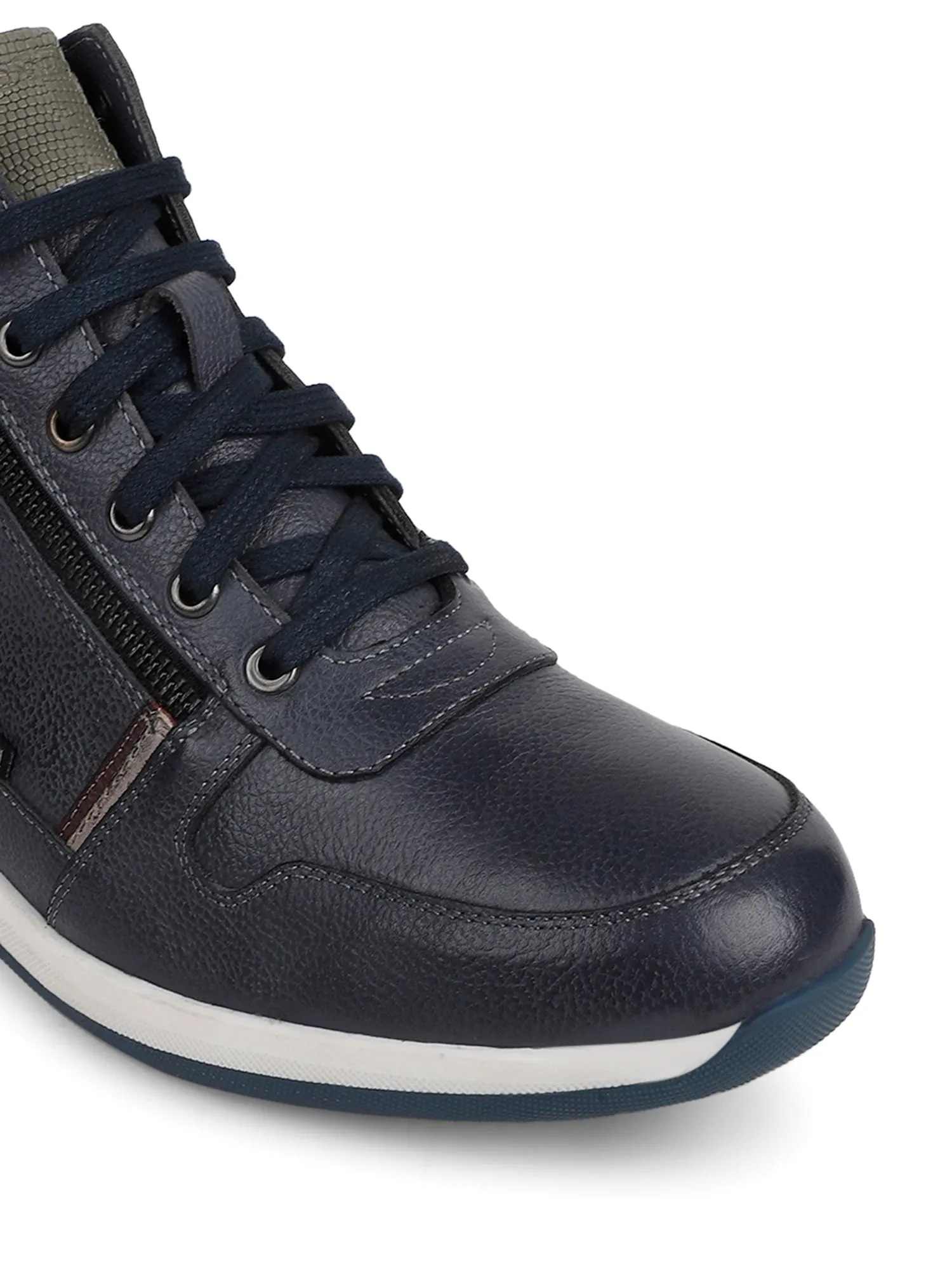 Ezok Blue Lace-ups Leather Sneakers For Men