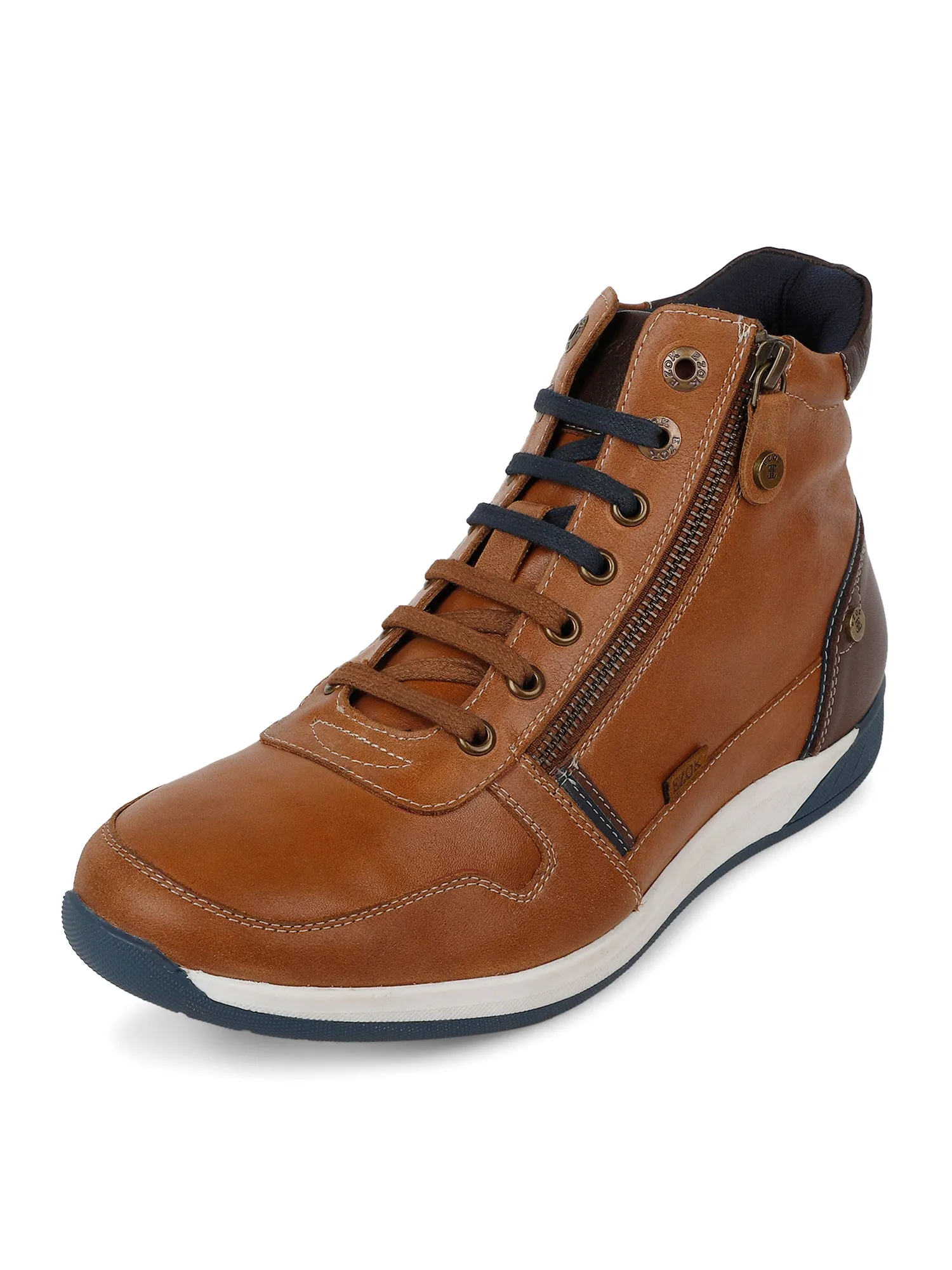 Ezok Tan Lace-ups Leather Sneakers For Men