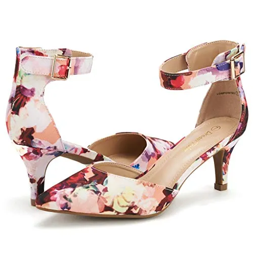 Floral Low Heel Ankle Strap Shoes