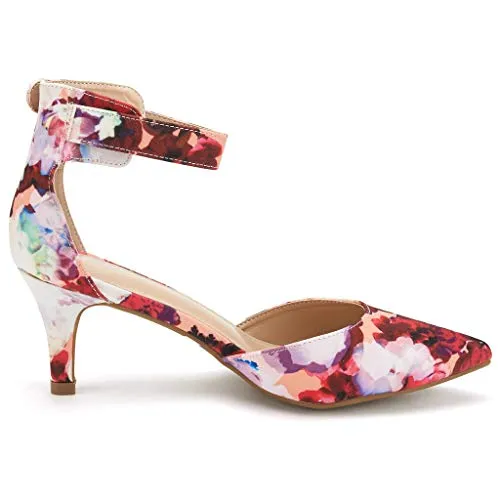 Floral Low Heel Ankle Strap Shoes