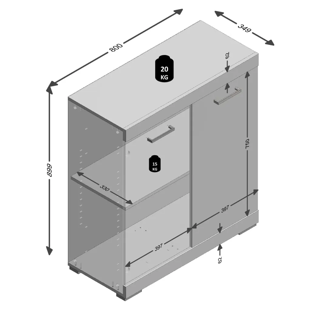 FMD Dresser with 2 Doors 80x34.9x89.9 cm White and Concrete