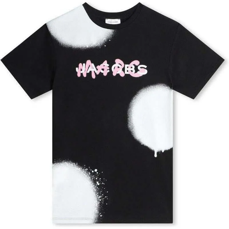 Girls Black Graffiti Short Sleeved Dress