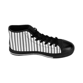 Grey White Striped Men's Sneakers, Modern Stripes Men's Designer Tennis Running Shoes (US Size: 6-14)