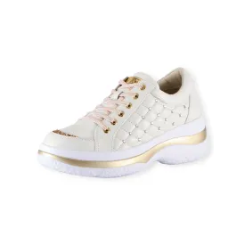 Lightweight and Cushioning Volume-Sole Crystal-Embellished Sheepskin Lace-Up Sneakers #FJ107