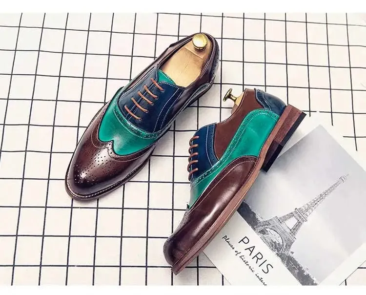 Luxury Multi-colored Premium Leather Lace-Up Business Shoes: Men's Classic Square Toe Dress Flats