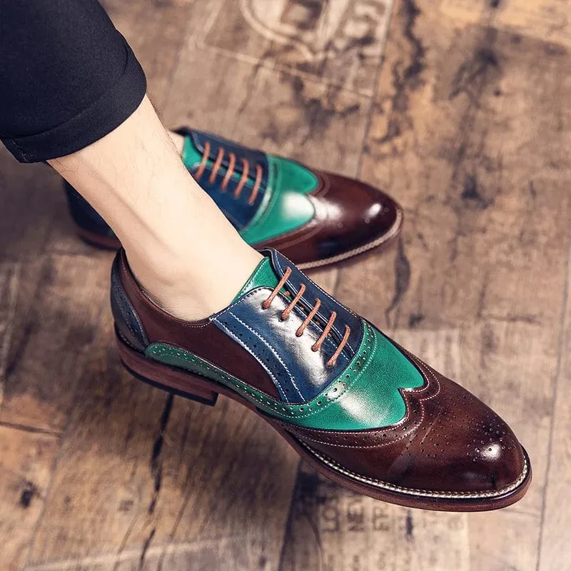 Luxury Multi-colored Premium Leather Lace-Up Business Shoes: Men's Classic Square Toe Dress Flats