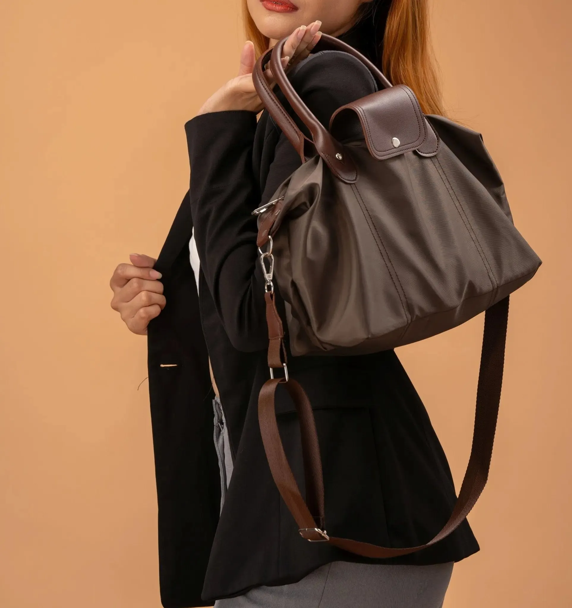 MARTHA Nylon Canvas Tote Bag in Choco Brown