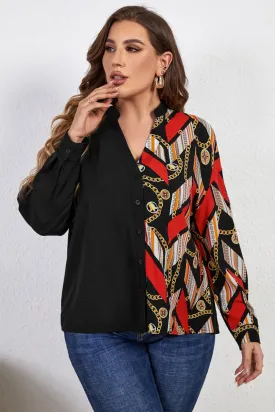 Melo Apparel Plus Size Contrast Color Notched Neck Shirt