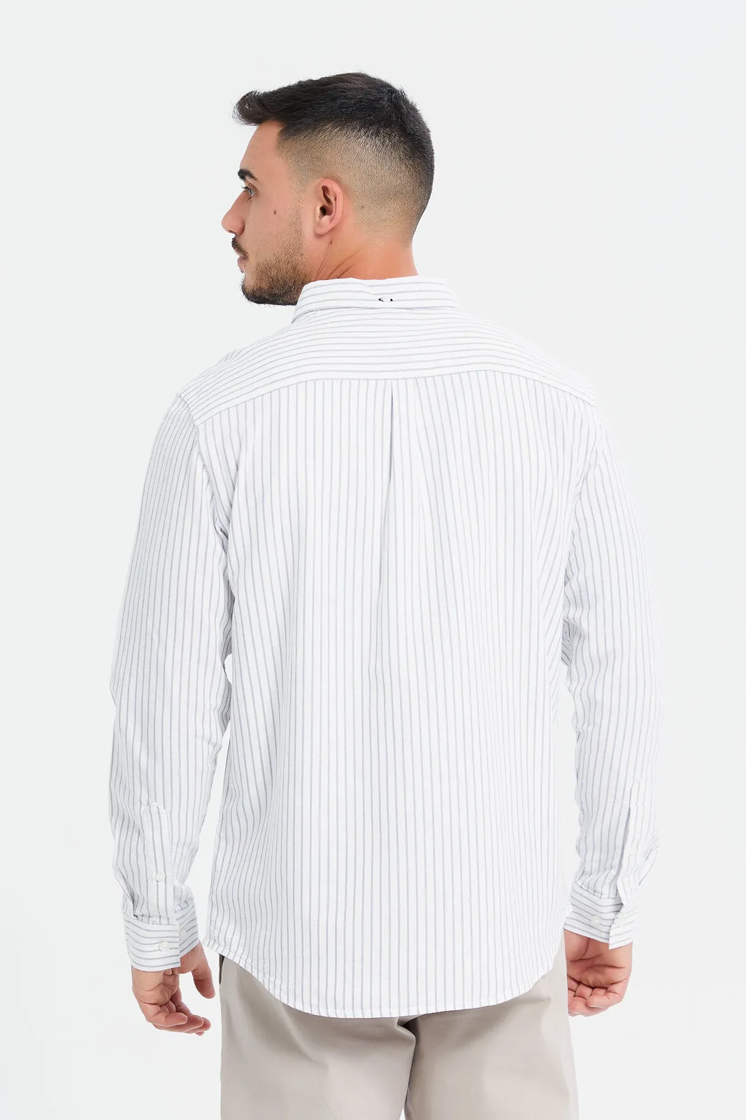 Men Grey Striped Vertical Oxford Shirt