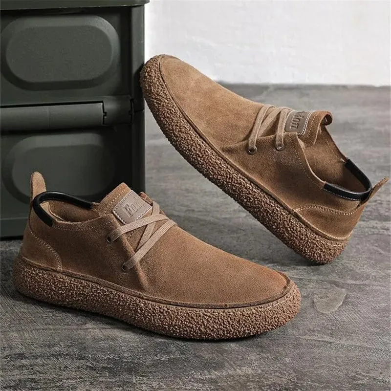 Men's Genuine Suede Leather Casual Lace-Up Shoes | Lightweight Comfortable Driving Flats | Outdoor Oxford Shoes