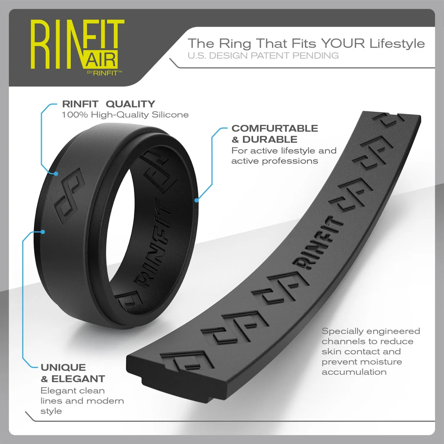 Men's Infinity Silicone Ring, Rinfit-Air. Comfortable & Durable Wedding Band.